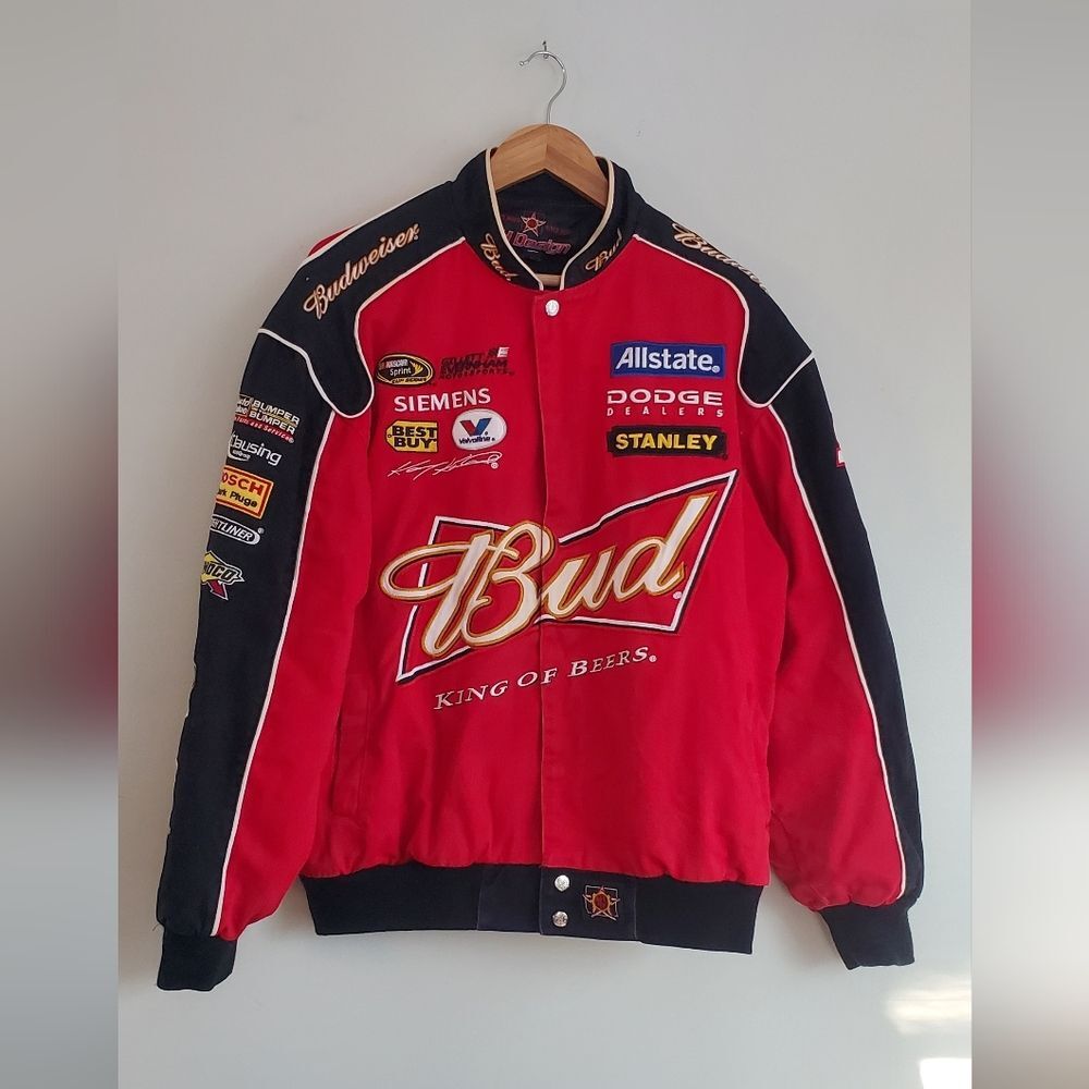 Budweiser JH Design Vintage Red Racing Jacket Size Large